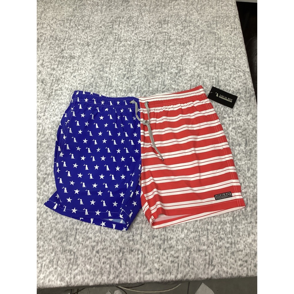 Local Boy Outfitters Bayview Swim Trunks 2XL Patriotic Stars Stripes Red Blue